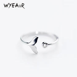 WYEAIIR 925 Sterling Silver Mermaid Fish Tail Whale Cute Sweet Literary Resizable Opening Ring For Women Luxury Jewelry