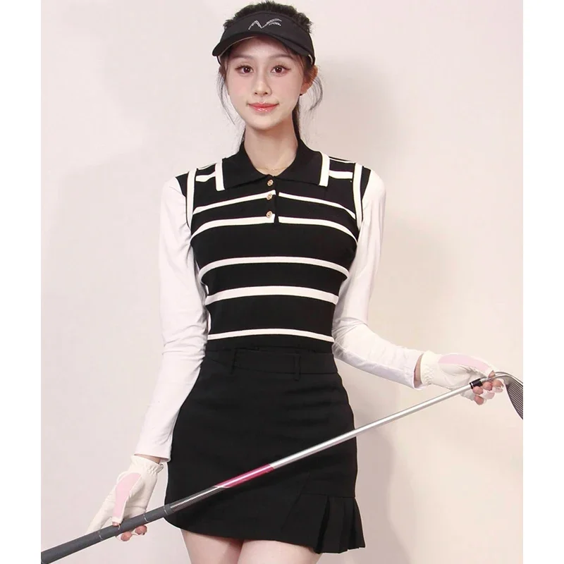 

Golf Women's New Sleeveless Knitted Top Anti Wrinkle High Quality Fashion Versatile Short Skirt Outdoor Leisure Sports Set