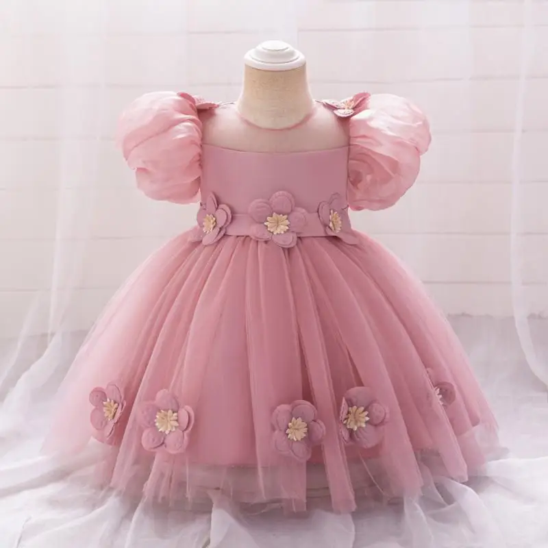 Baby and Girl's New Sticker Bubble Sleeve Bow Sweet and Cute Fashionable Mesh Princess Dress Christmas Wedding Flower Girl Dress