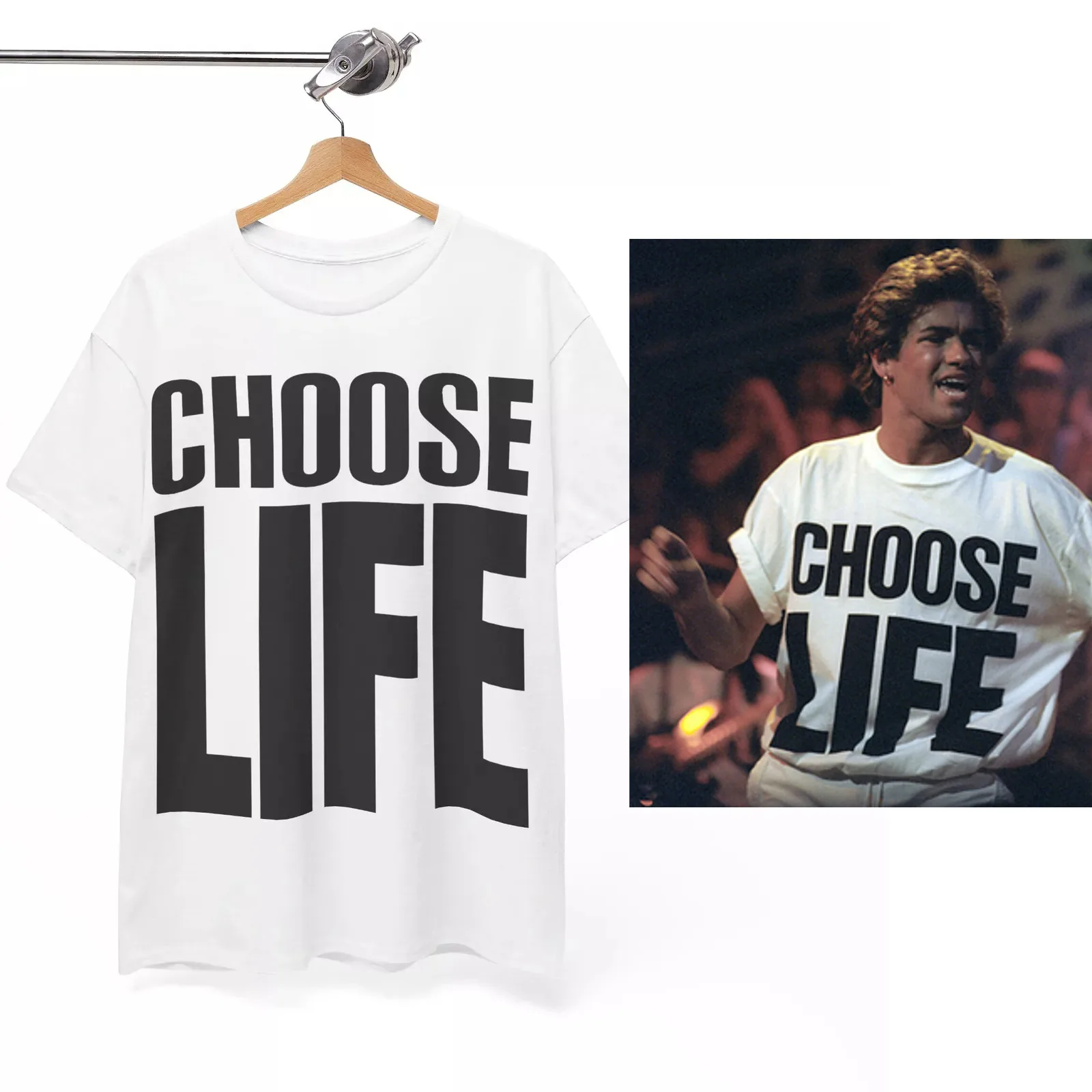 CHOOSE LIFE T Shirt Wham George Michael Retro 80s 80's fancy dress