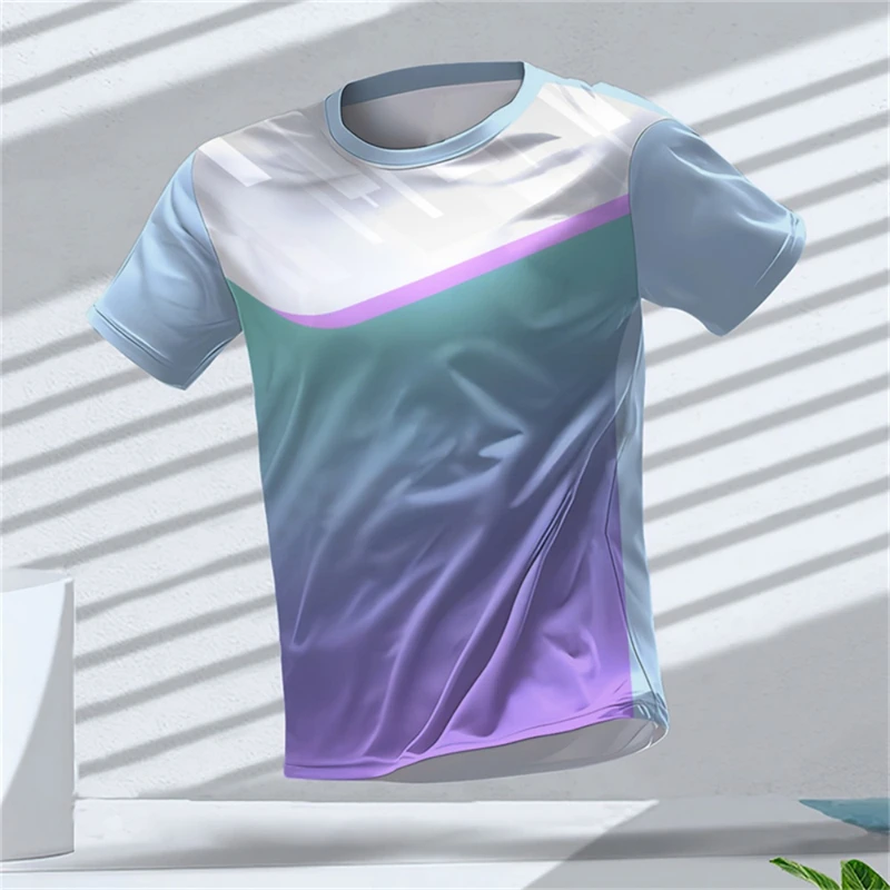 Men Sports Short Sleeve T-Shirt Quick Dry High Elastic Orange Gradient Stripe Geometric Print Breathable Slim Training Top view 3
