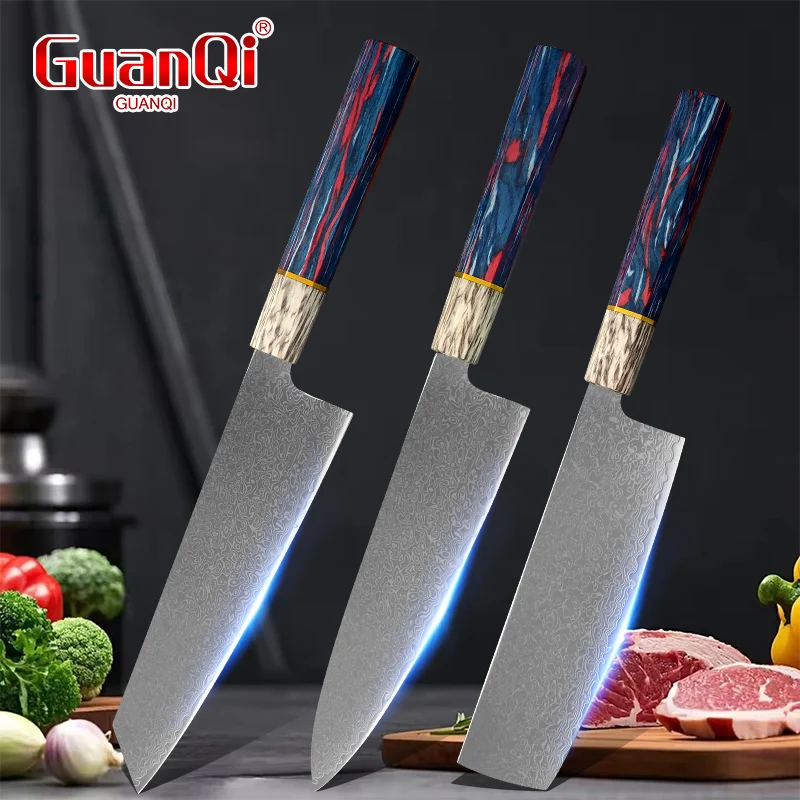 Professional Damascus Steel Utility Knives Kitchen Knives Set Ultra Sharp Chef Knive Meat Slicing Fish Vegetables Chopping Tools