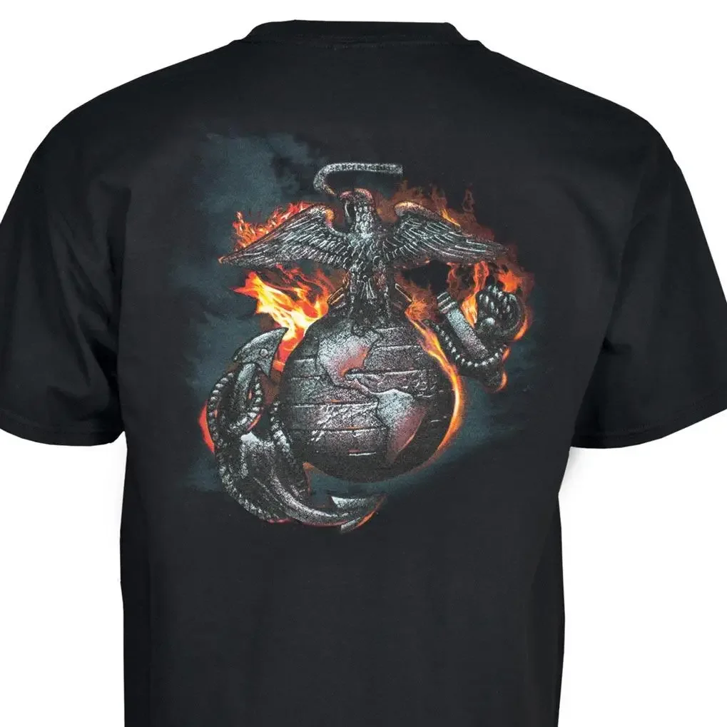 US Marines Corps Eagle Globe Anchor Flame Emblem T Shirt. High Quality Cotton, Large Sizes, Breathable Top, Loose Casual T-shirt