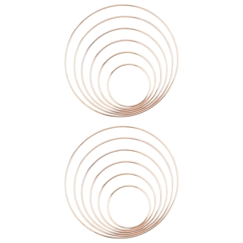 

12 шт., 6 размеров, золотые металлические кольца «Ловец снов», обручи с цветочным рисунком, венок, кольцо для творчества макраме для поделок своими руками-AT81