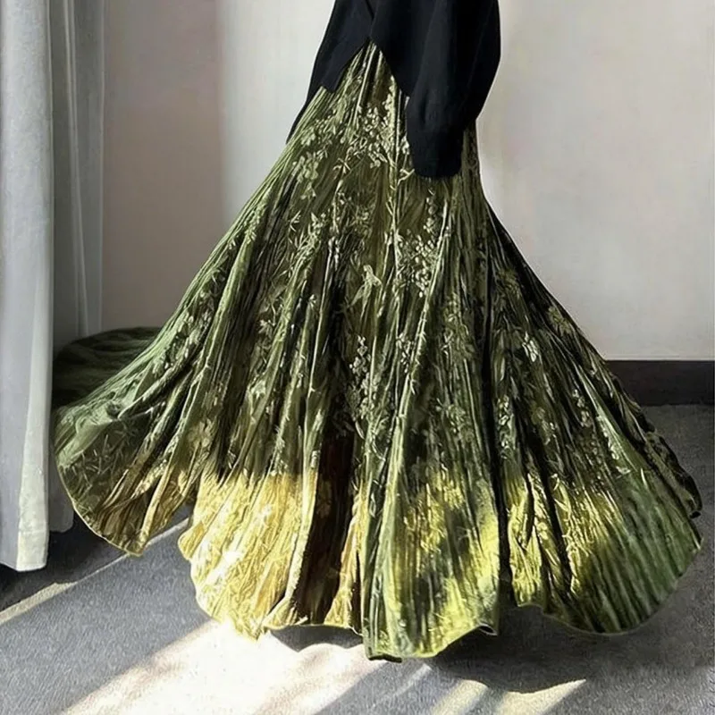 

Элегантная женская юбка с завышенной талией, модная винтажная женская одежда в китайском стиле, с цветочным принтом, для отдыха