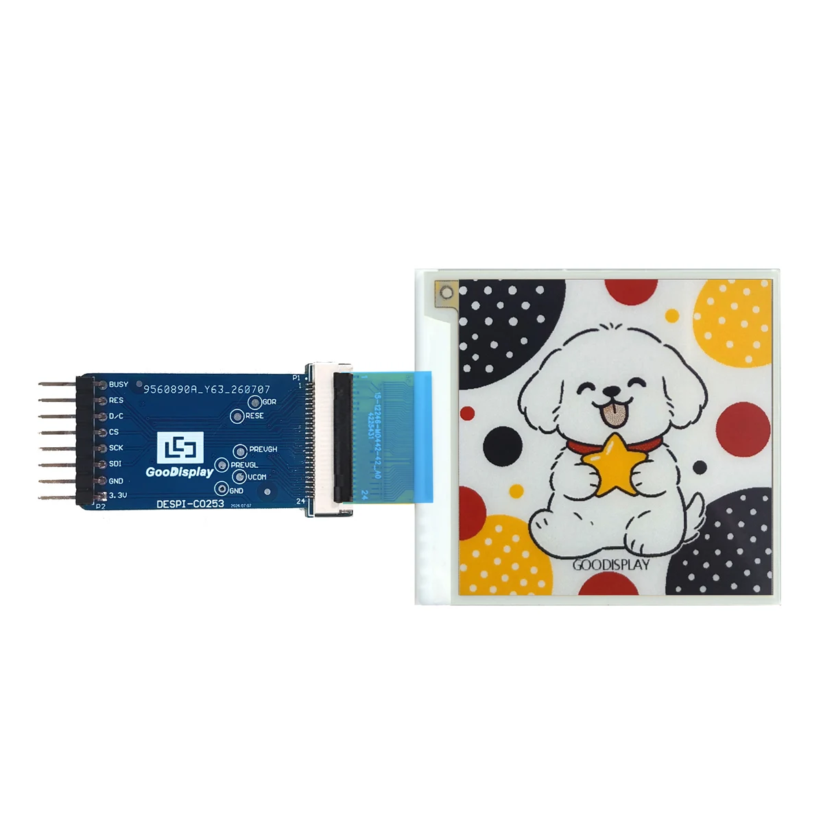 Soldered FPC Cable 2.53' 425x425 4-Color E-Ink Screen E-Paper Display with Adapter Board, GDEF0253F16 & DESPI-C0253