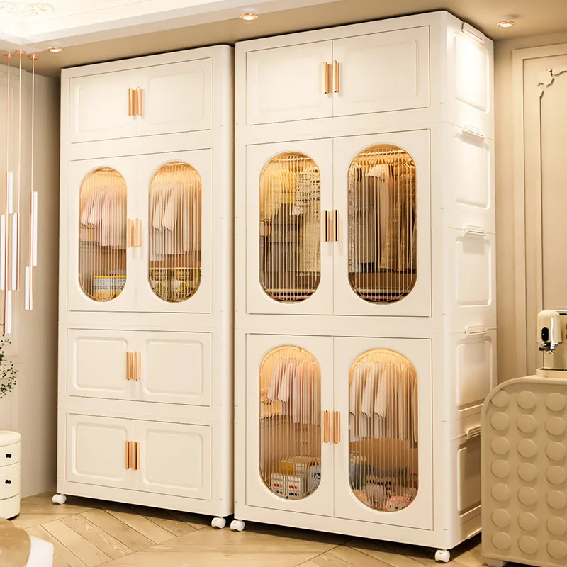 

Modern Folding Wardrobe Storage Cabinet Locker Household Wardrobe Multi-layer Movable Storage Wardrobes Closet Bedroom Furniture