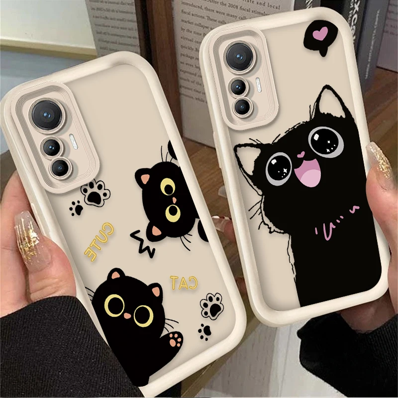 Cute Love Heart Black Cat Phone Case For Xiaomi Poco X7 X6 NEO X5 X3 F8 F7 Ultra F6 F5 Pro F3 M8 M7 M6 Pro 4G 5G M5S Silicone