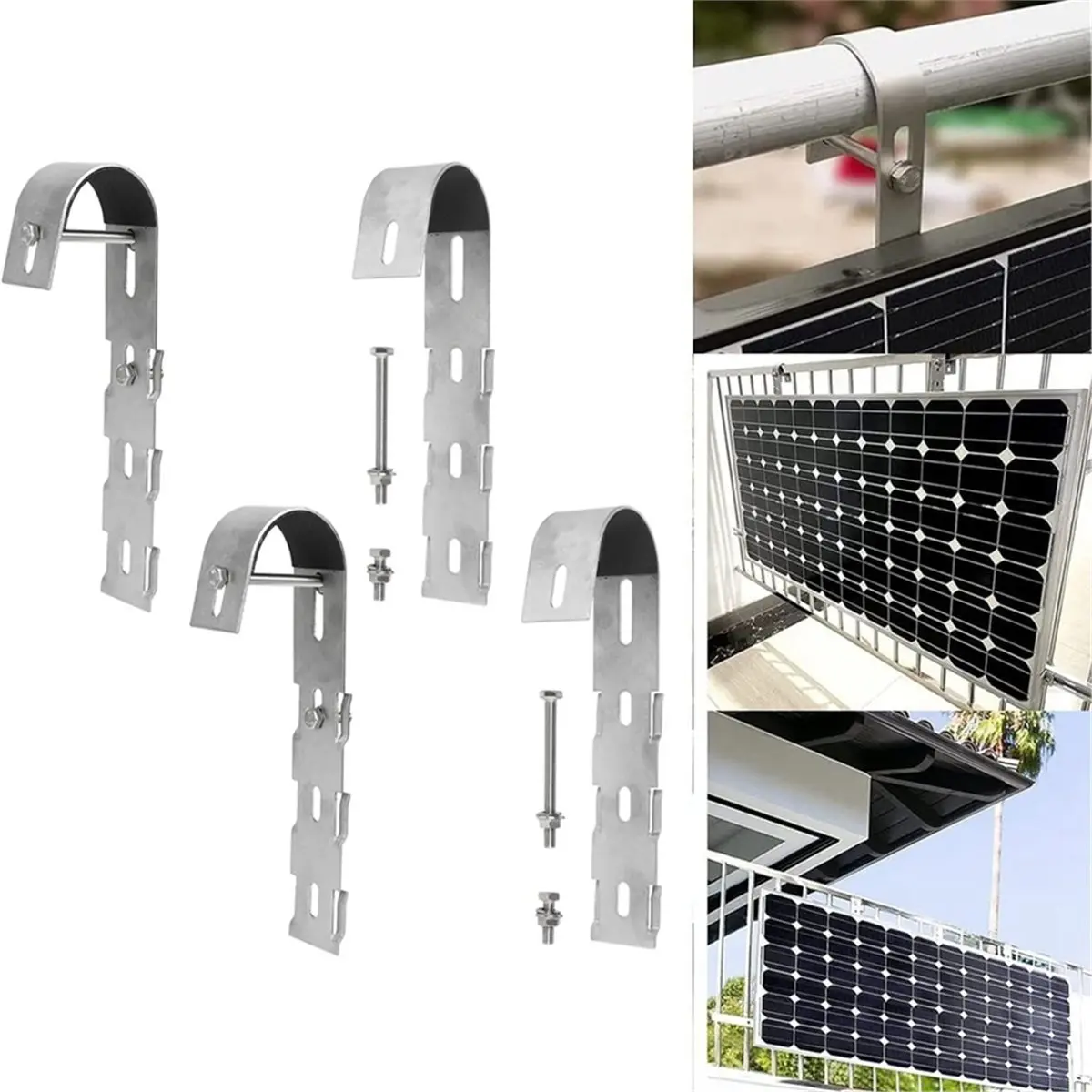 2026 New Tool 2 Pieces Solar Panel Bracket Hooks Adjustable Photovoltaic Panel Mounting Hook for Balcony Railing Holder