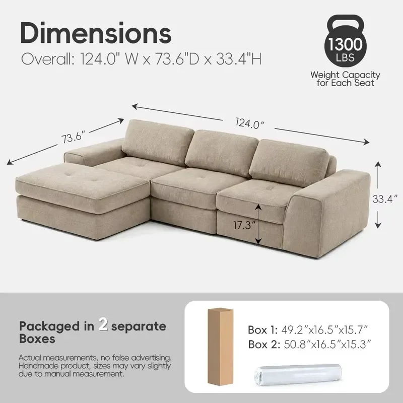 L Shaped Sofa Cover for Cloud Sofa Modular Sectional Couch Slipcover Compatible with Boneless Luxury Vacuum Compressed