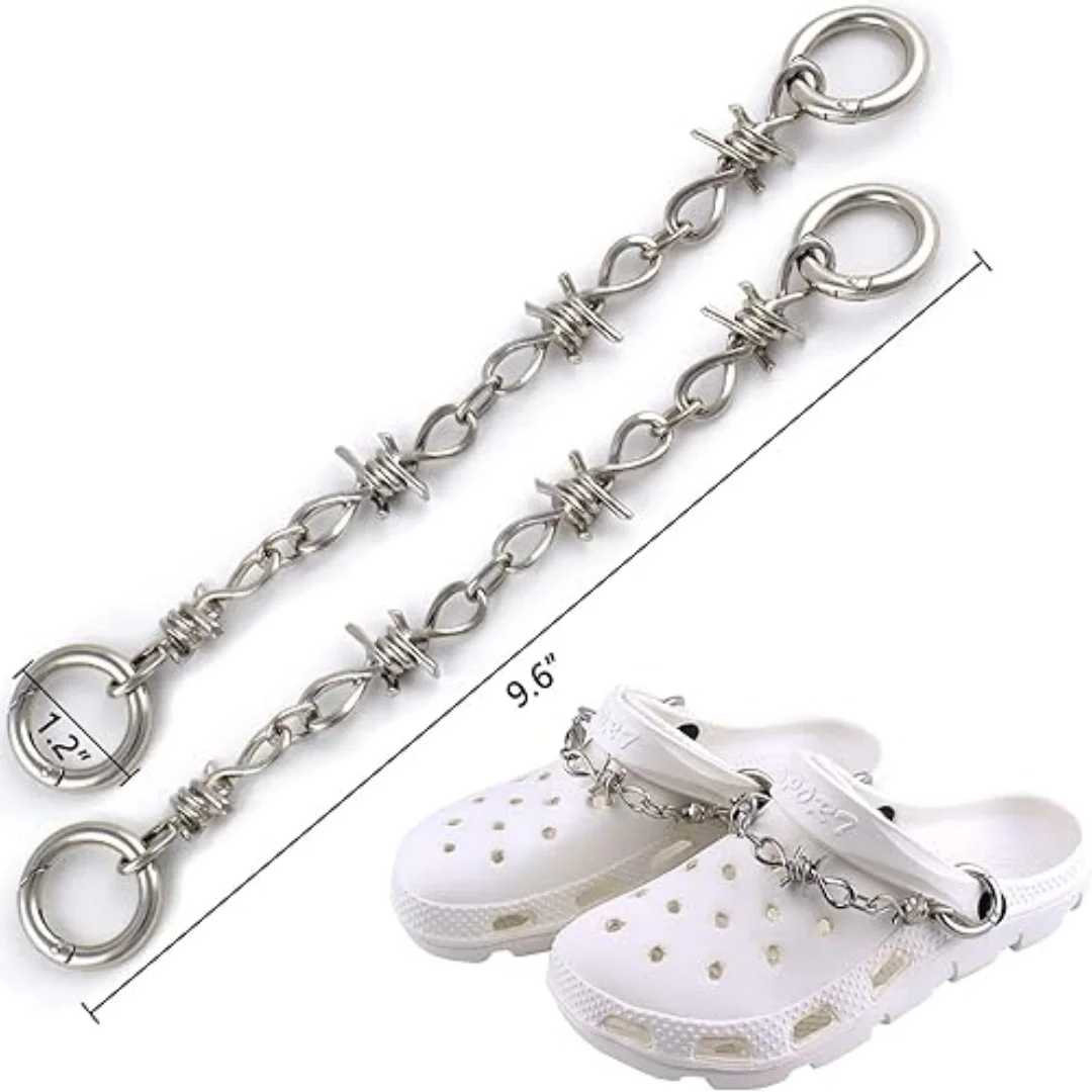 1 Pair Shoes Metal Chain Spikes Charms, Cool Punk Rivets Charms for Sandals Clog Accessories Shoe Decorations for Men Women