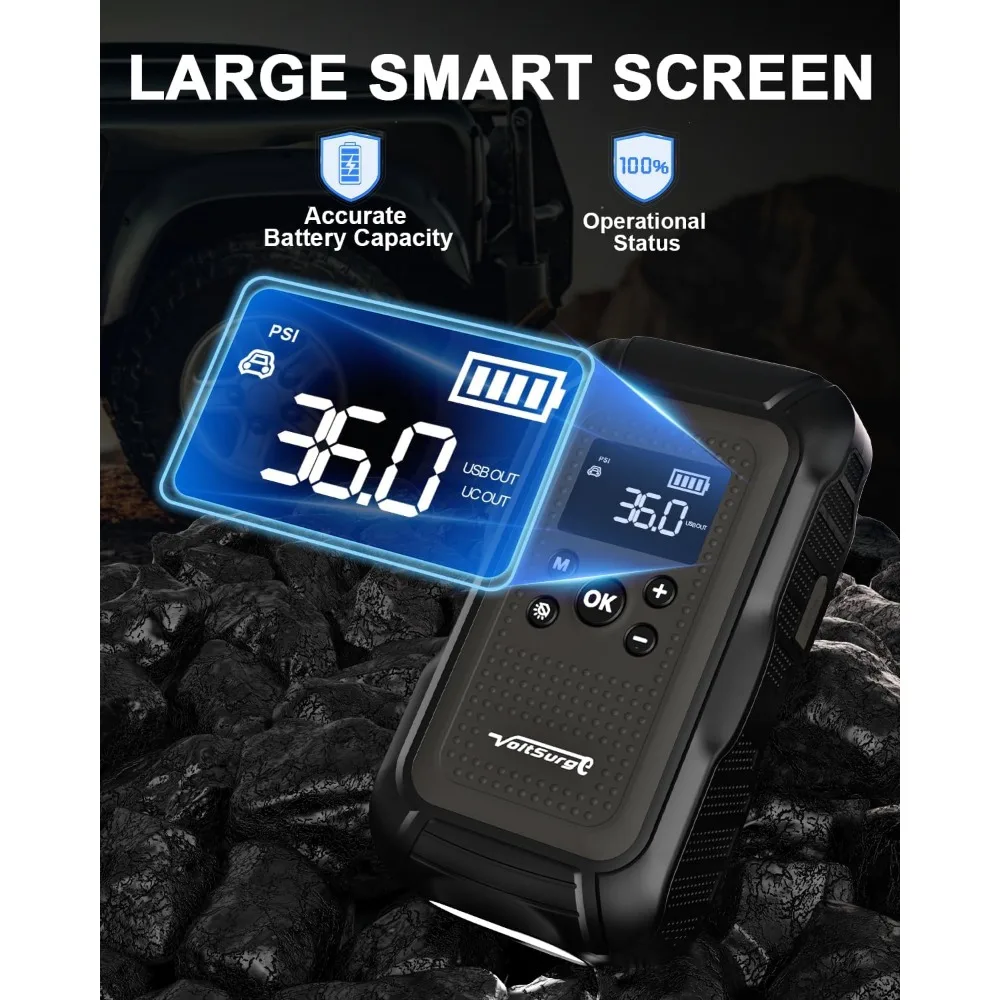 7000A Jump Starter مع ضاغط الهواء (جميع الغاز/10.0L الديزل)، حزمة بادئ تشغيل الطائر 12 فولت مع منفاخ إطارات تلقائي 150 رطل لكل بوصة مربعة، بطارية السيارة