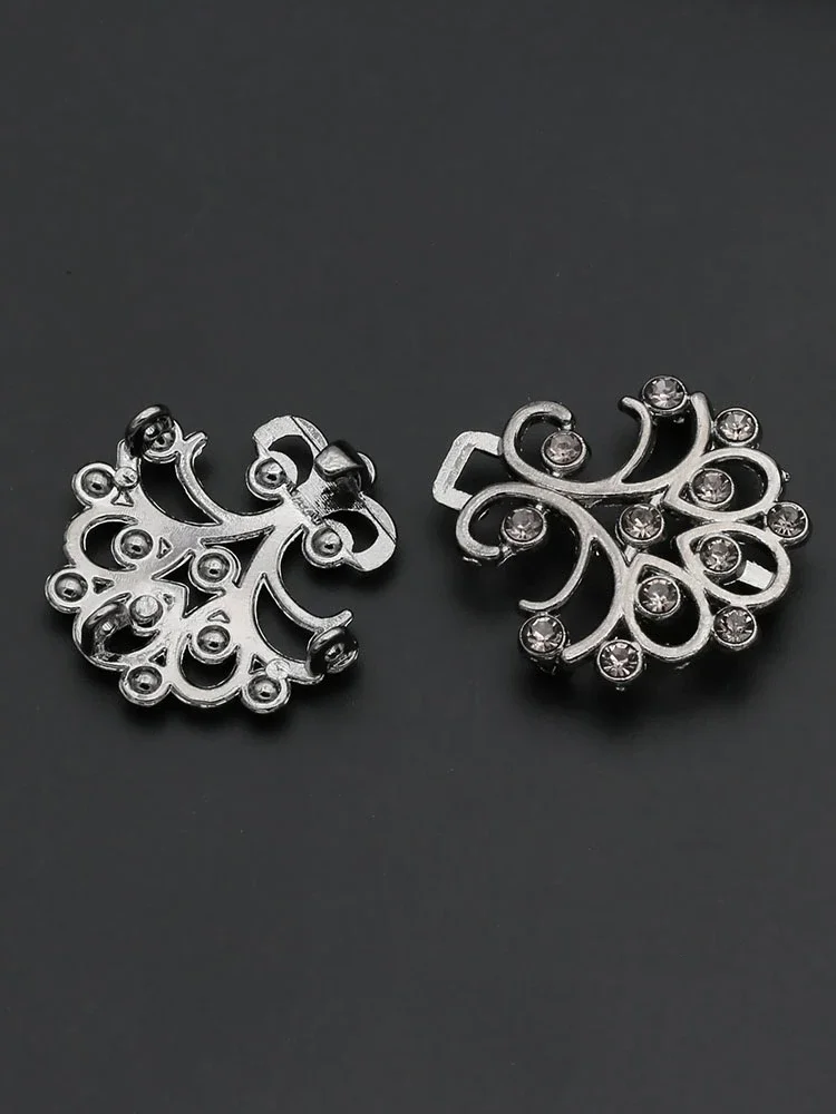 1 Pair Shiny Metal Pin Buckle Collar Clips Holder Women Decor Crystal Cape Cloak Clasps Fasteners Buckle
