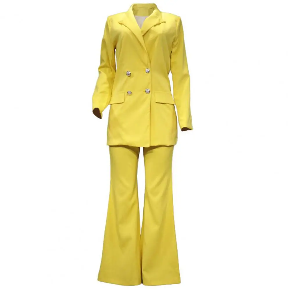 Terno de peito duplo elegante feminino, blazer simples de retalho, calças para casamento, outono e inverno, botões