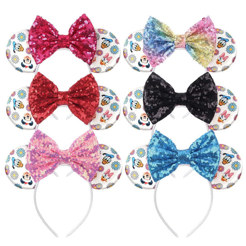1 Stück Minnie Mouse Ohr-Haarband, niedlicher Mickey Donald Duck Cartoon-Haarreifen, glitzernde Schleife, Themenpark, Party, perfektes Geschenk, Haar-Accessoire