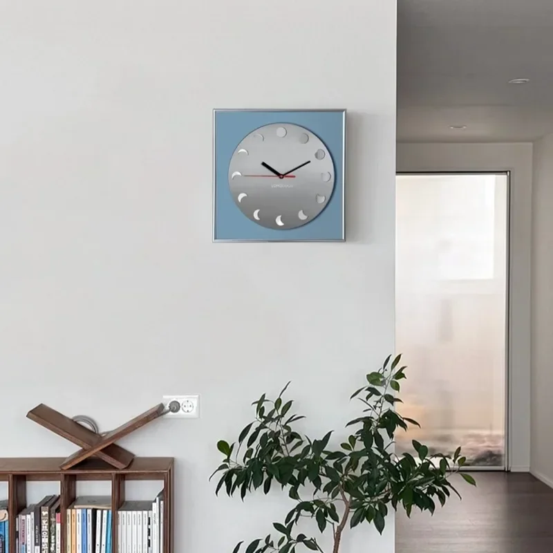 New Moon Phase Wall Clocks Modern Style Silent Display Timer Stainless Steel Material Clock Indoor Living Room Wall Watch O