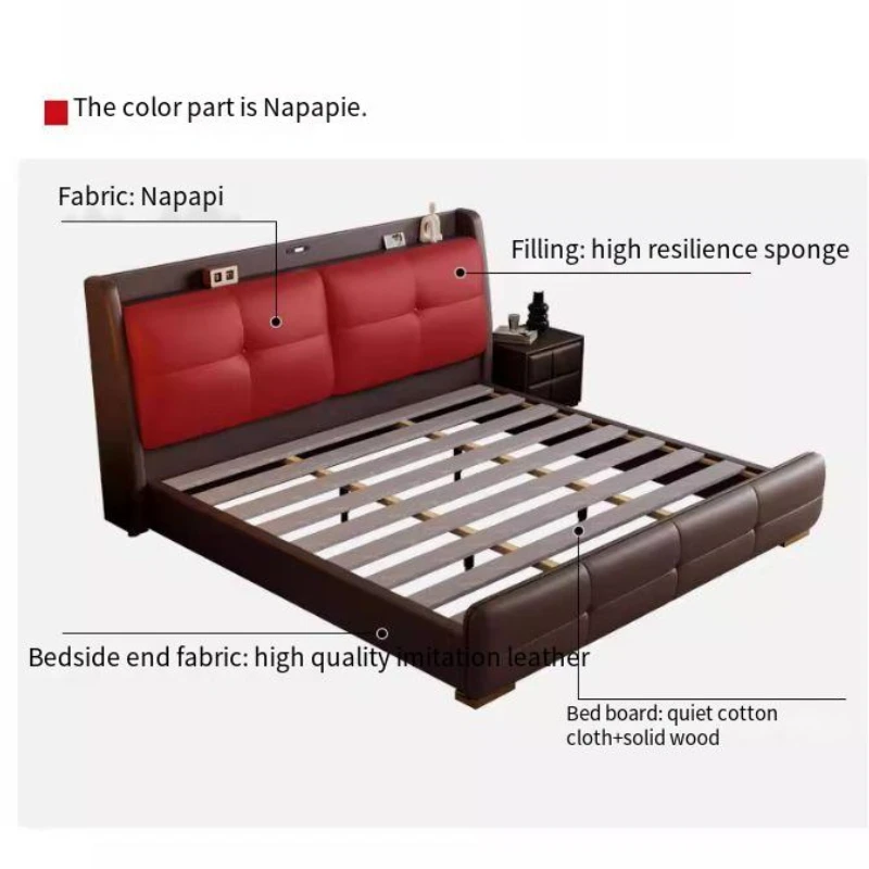 200x220 سنتيمتر الجلود سرير مزدوج الملك الحجم الإطار الملكة سرير مزدوج فاخر متعدد الوظائف سرير الزفاف درج خشبي أثاث غرفة نوم #5