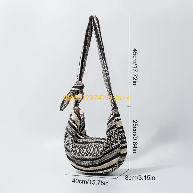 

G5AE Women Bag Canvas Shoulder Bag Handbag Commuting Bag Ethnic Styles Crossbody Bag