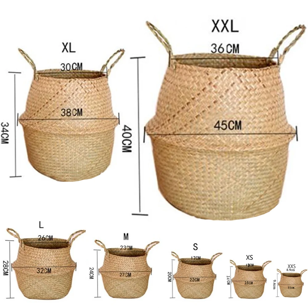 

Large Seagrass Wickerwork Basket Rattan Hanging Flower Pot Dirty Laundry Hamper Storage For Home Garden 45CM/38CM/32CM/27CM/22CM