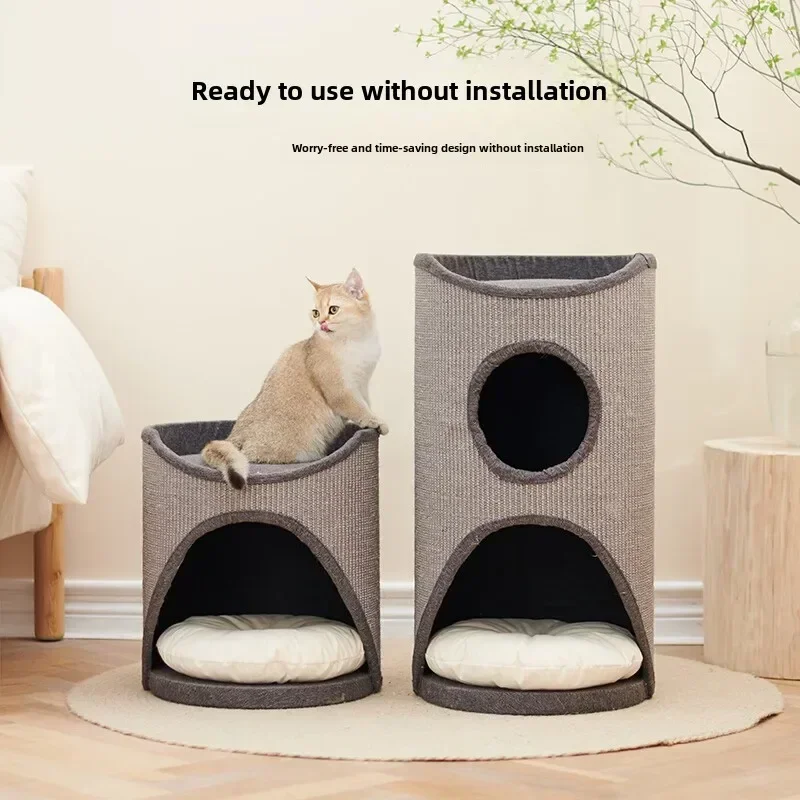 Cat Beds Tree Hole Sisal Bucket Bed  Cat Products Cattery Warm Shelter in Winter Double Enclosed Climbing Frame Pet Bed