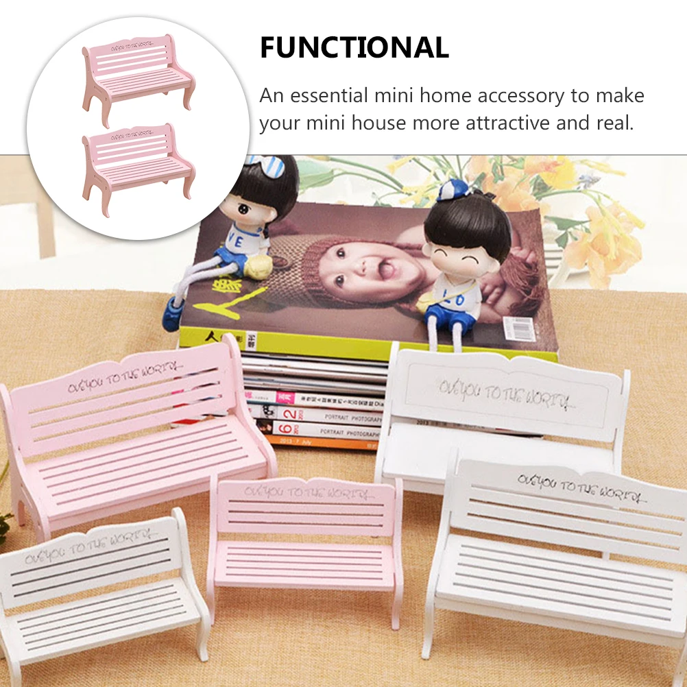 

2 Pcs Pink Chair Props Mini Furniture Bench Toy Miniature Accessory Decor Chairs Wooden