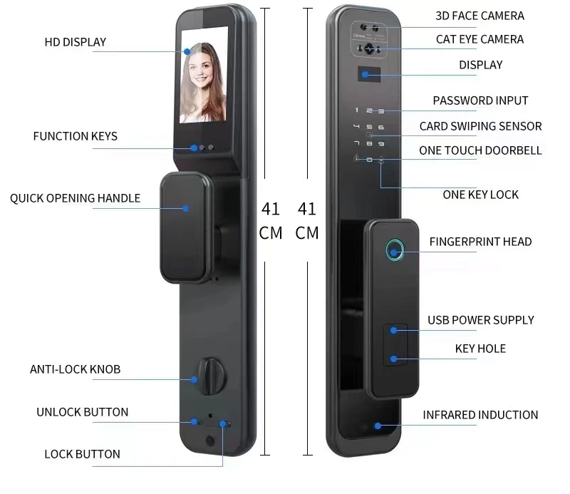 Factory 3D Facial Recognition Smart Lock Fingerprint Password Mobile Remote Unlock Video Monitoring Bluetooth