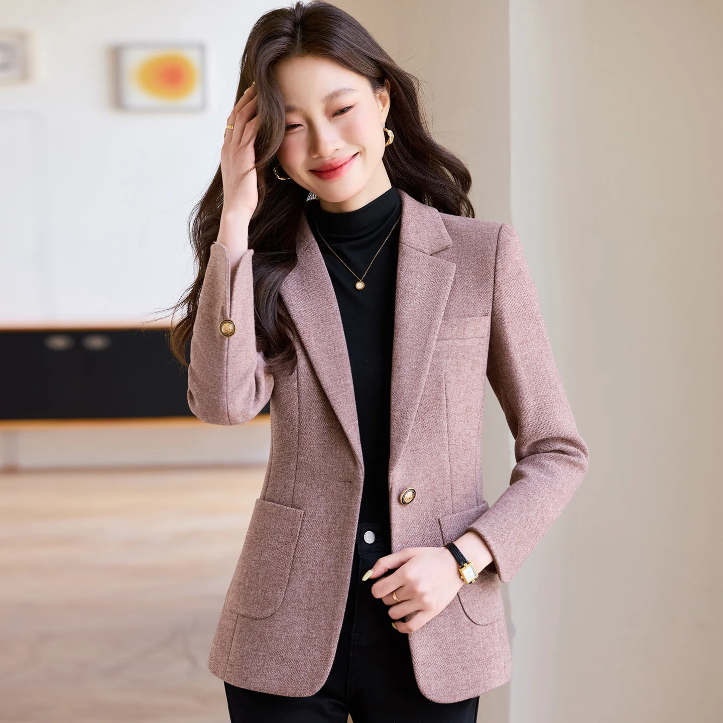 Woolen Blazer Women Jacket 2025 New Spring Autumn Casual Professional Suit Coat Female Top Business Office Ladies Formal Coat