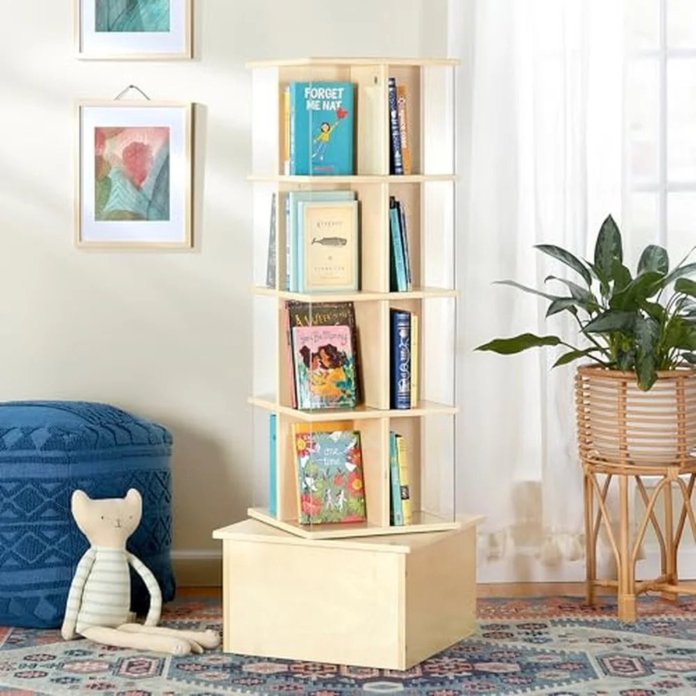 Guidecraft Floor Standing Rotating Book Display: Spinning Bookshelf Tower for Classroom, Kids Playroom, Library