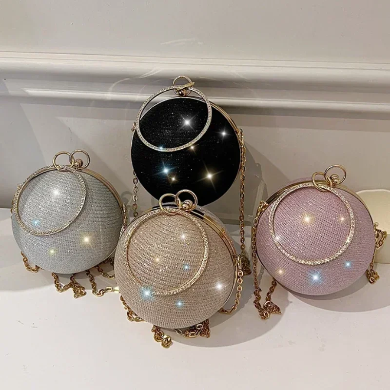 Portable Evening Bags Circular Ring Metal Sliver Round Ball Handbags for Lipstick Elegant Luxury Clutch Purse Wedding Wallets