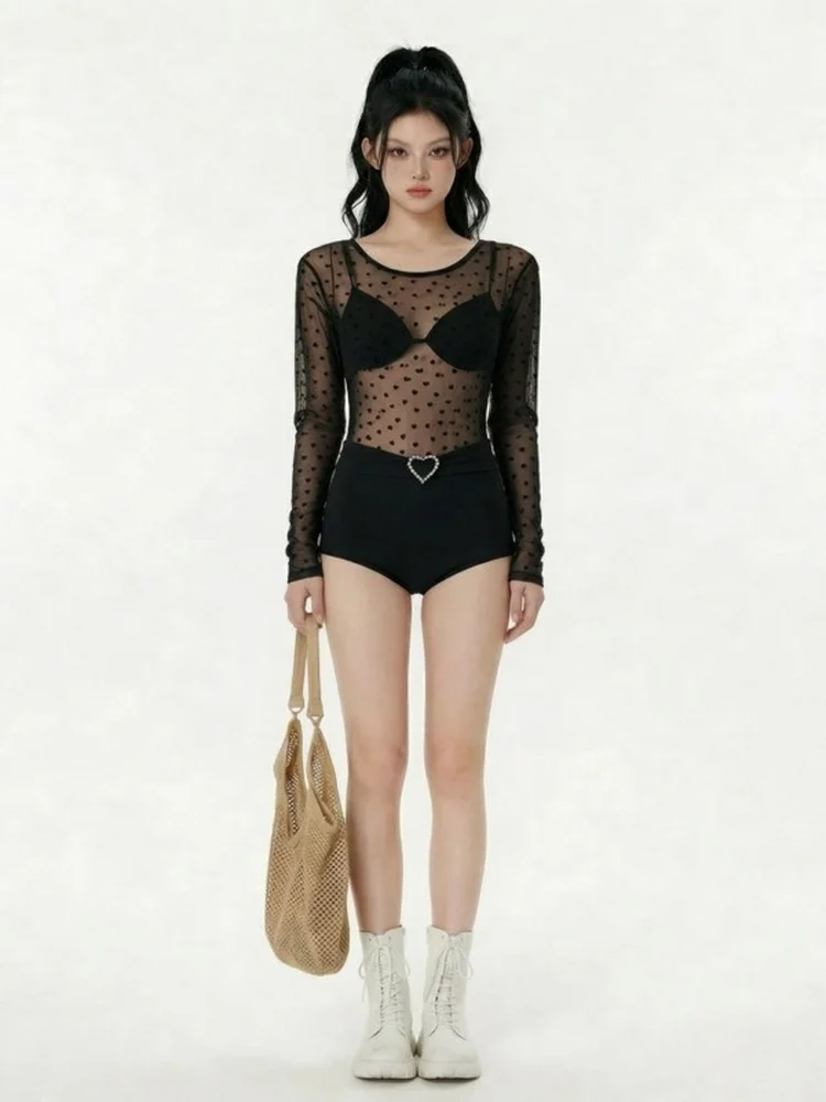 

Elegant Sexy One-Piece Swimsuit Long Sleeve Women's Beach Vacation Slimming Lace Cover up Sport Fitness Yoga Online Exclusive