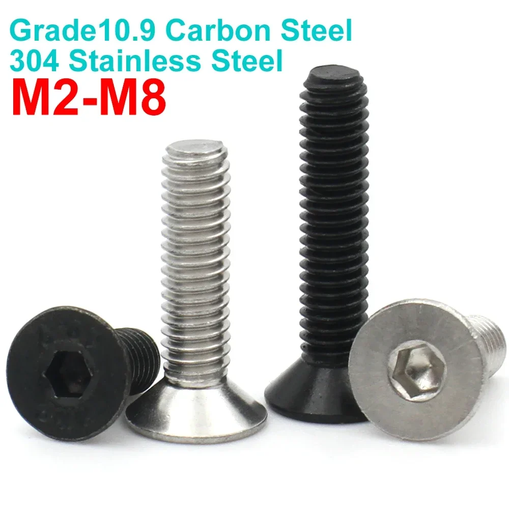 5-50pcs M2 M2.5 M3 M4 M5 M6 M8 Allen Din7991 304 Stainless Steel Or Black Hex Socket Flat Countersunk Screw Bolt