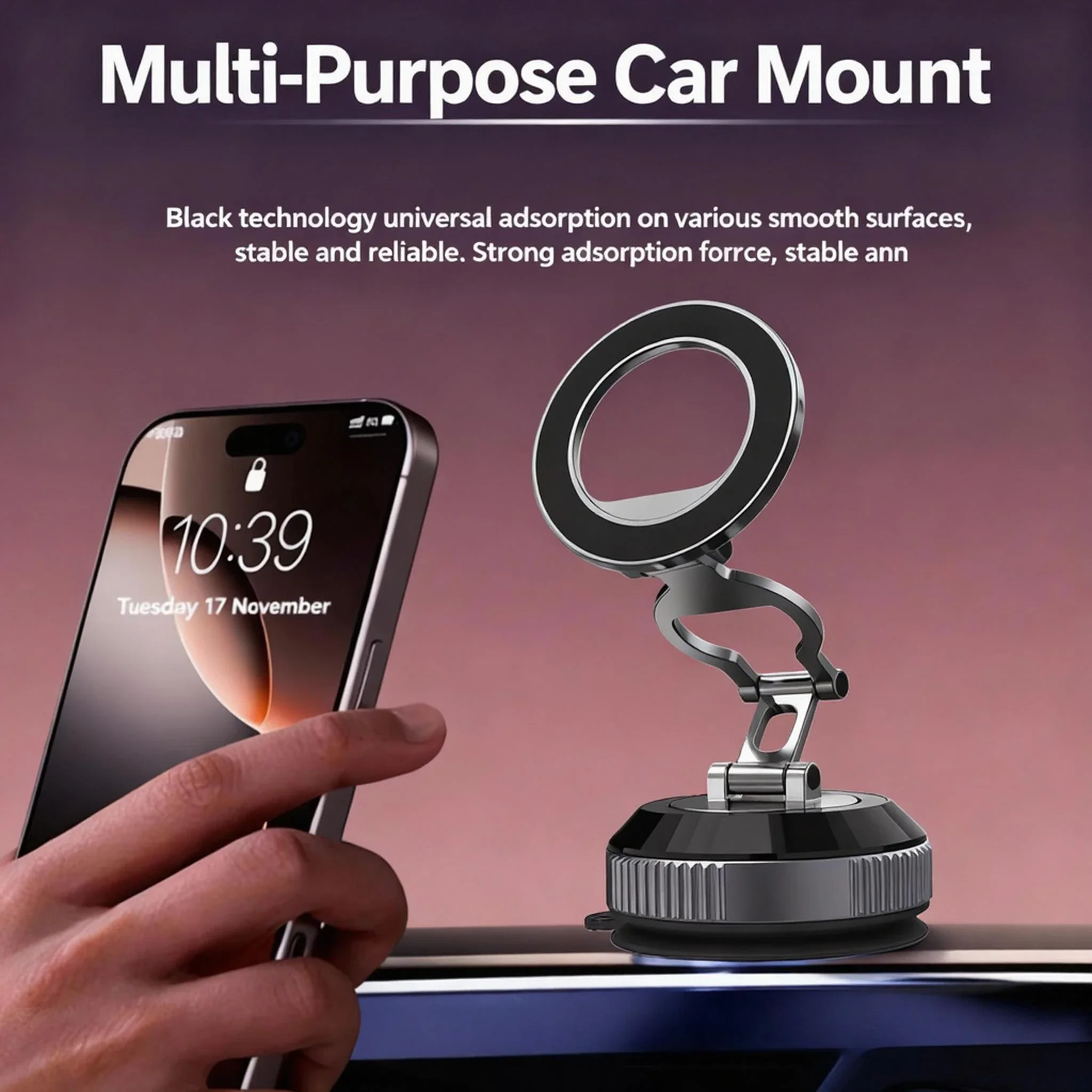 

Strong Magnetic Car Phone Holder Foldable Design 360° Adjustable Vacuum Mount for iphone 17/16/15/14 Universal Use