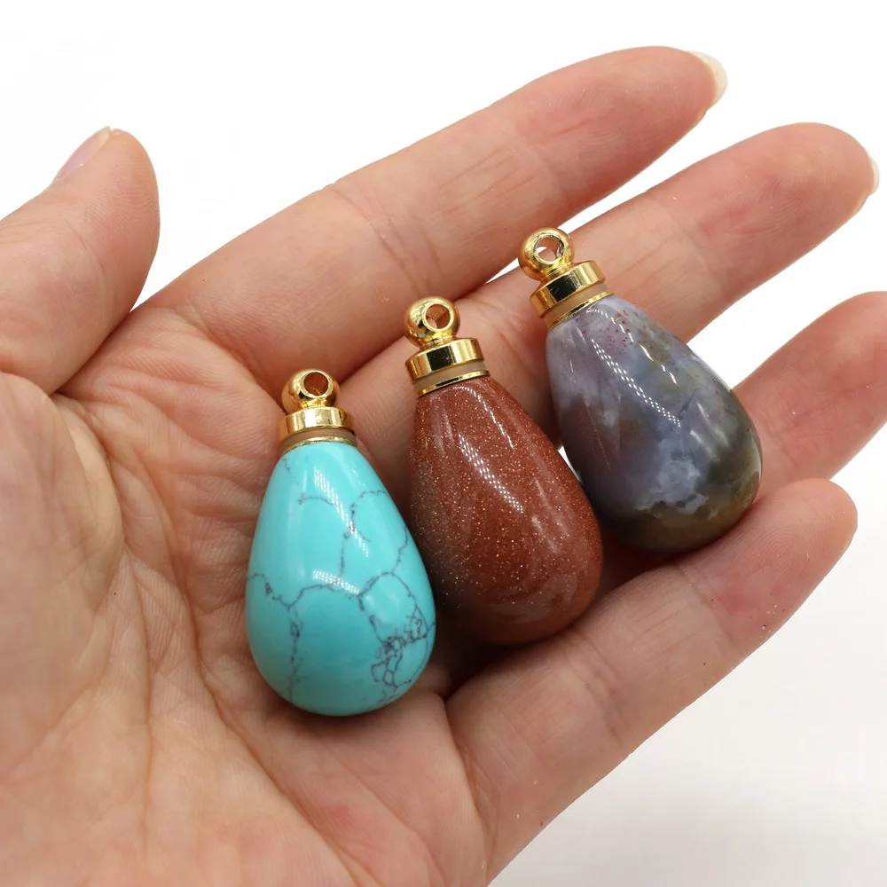 20x38mm Natural Stone Round Water Drop Shaped Semi Precious Stone Perfume Bottle DIY Jewelry Fashion Exquisite Wholesale