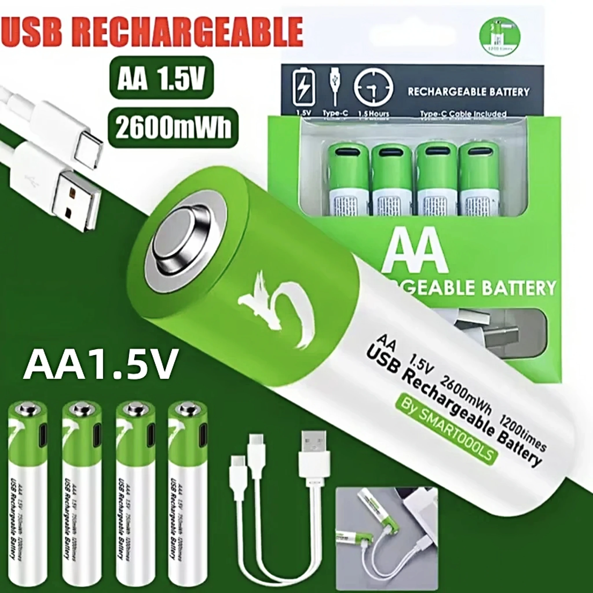 

Aa Brand New Original 1.5V2600Mwh Rechargeable Lithium-Ion Battery Environmentally Friendly Green Remote Control Mouse Small Fan Electric Toy Safe and Durable