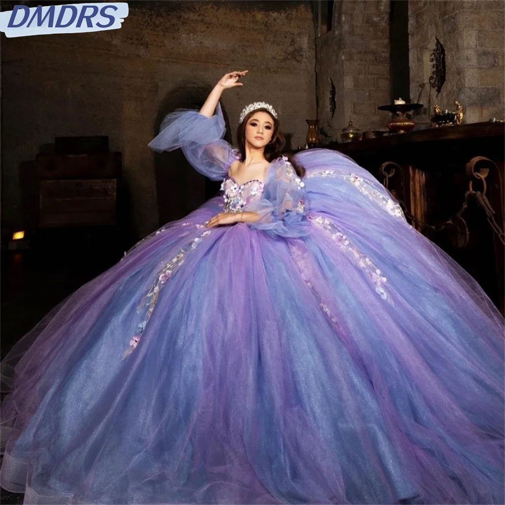 Charming Purple Sweetheart Shiny Quinceanera Dress Party Gown Princess Lace Appliques Beads Crystal Off The Shoulder For 16 Year