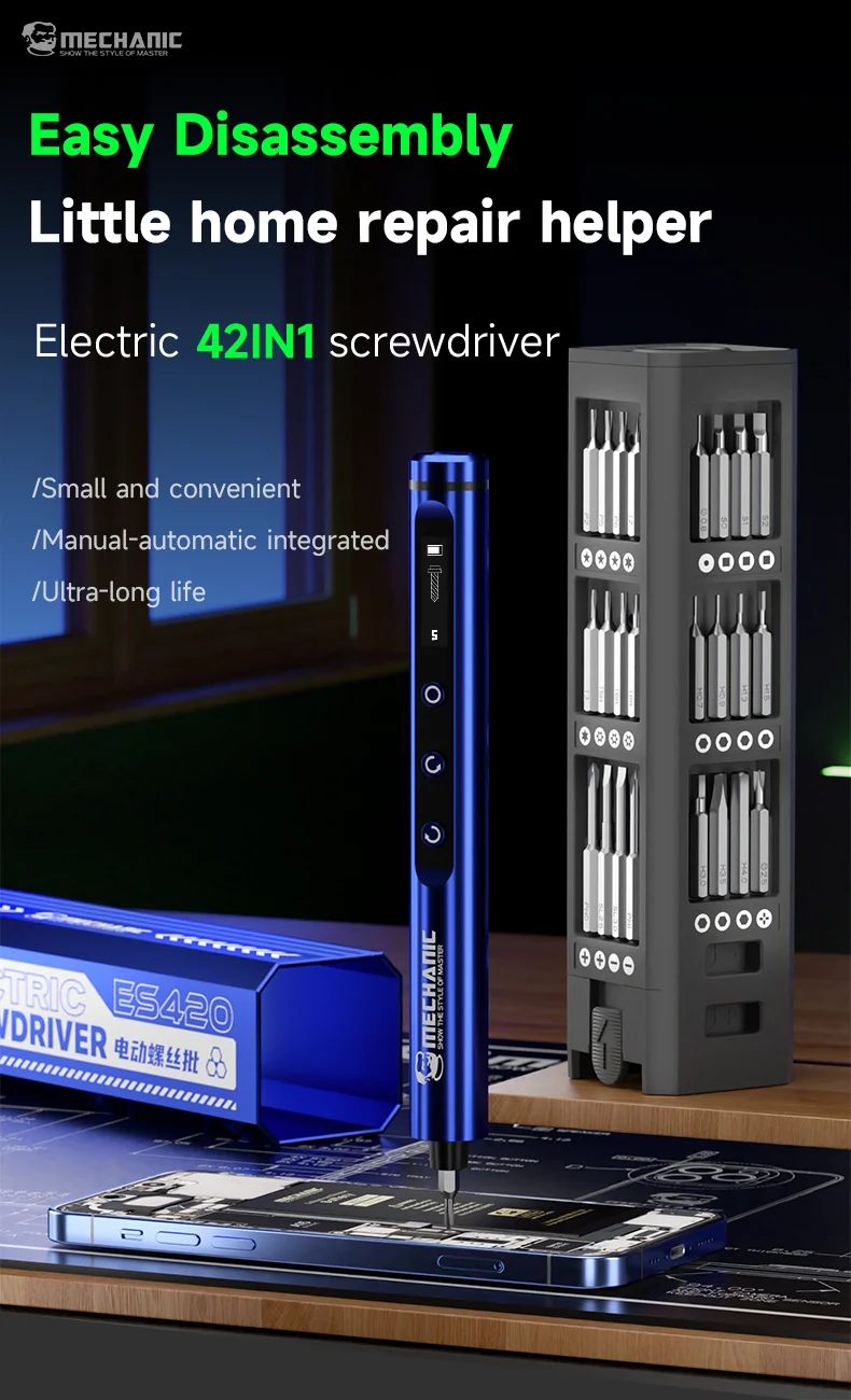 ميكانيكي رسمي ES420 مفك كهربائي 42 في 1 مجموعة أدوات للهاتف المحمول أدوات تفكيك إصلاح الهاتف