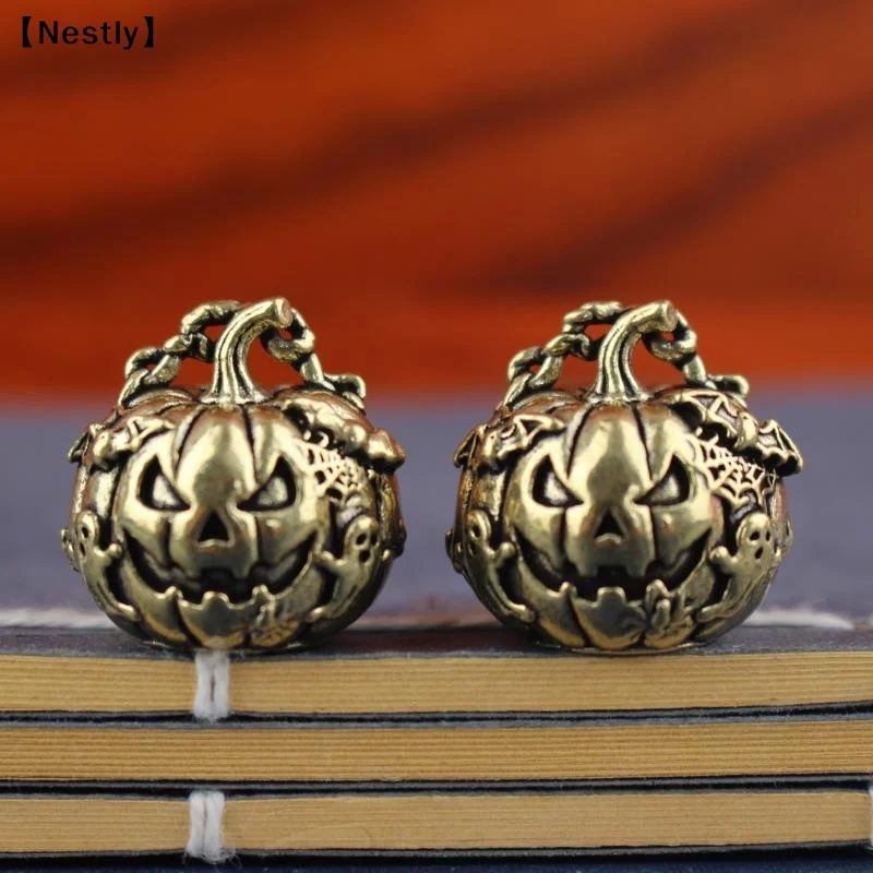 Vintage Brass Halloween Jack O Lantern Figurine With Exquisite Carvings For Home Decor Holiday Gift〔Nest〕