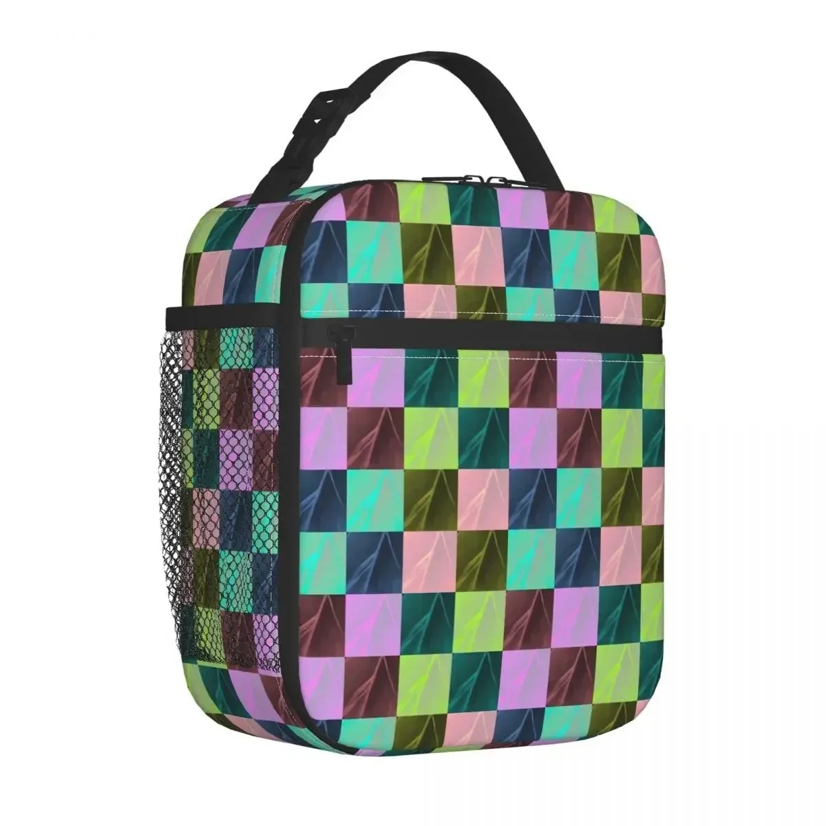 Colorful Colorblock Lunch Bag Checkerboard School Lunch Box For Women Custom Thermal Lunch Bags Oxford Portable Cooler Bag