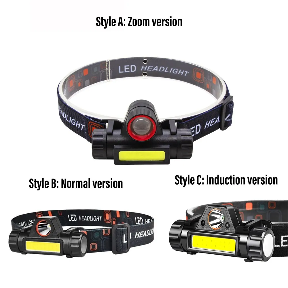 Rechargeable Fishing LED Headlamp Camping Headlight XPE COB Work Light 2 Lighting Modes With Tail Magnet Detachable