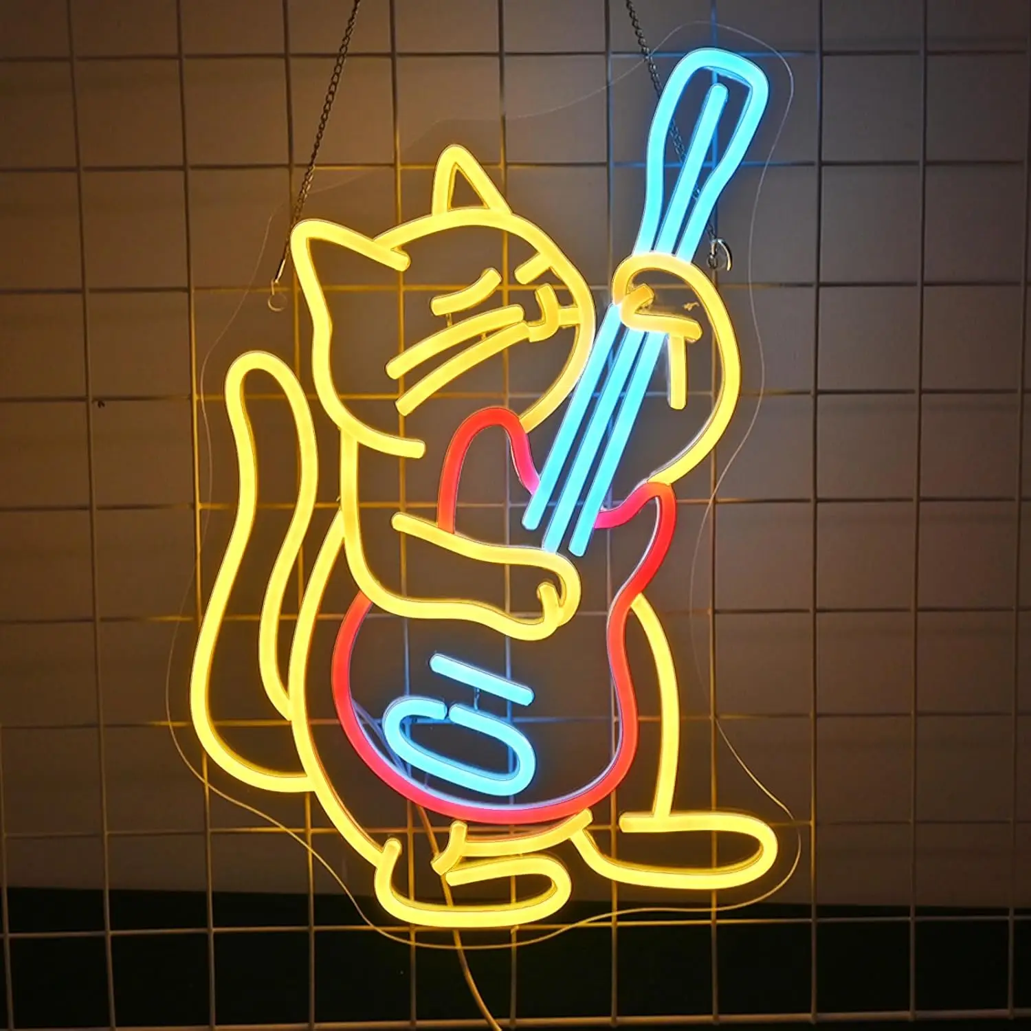 Guitar Cat USB Powered Led Neon Sign Dimmable Neon Light Wall Decor For Room DecorationBedroom Store Music Bar Party Gift