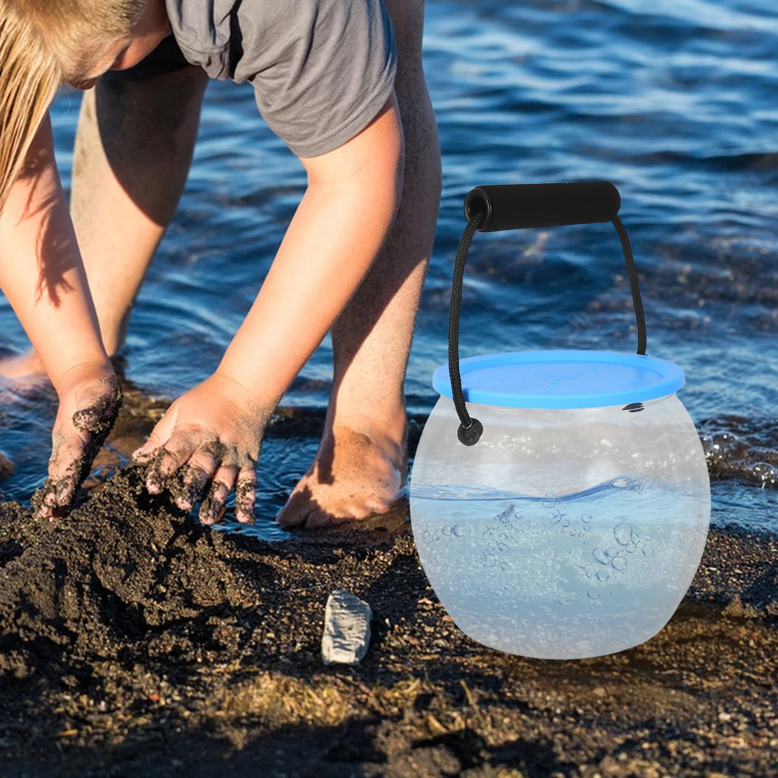 

2pcs Portable Transparent Aquarium Tank Handle Beach Fish Catching Bucket Clear Fish Bowl Outdoor Exploration Small Aquarium