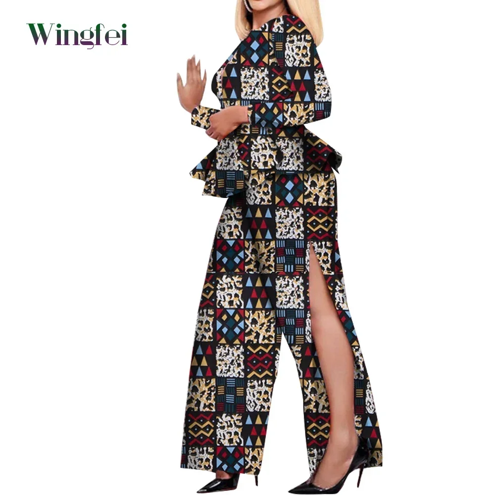 Fashion African Clothes 2 Piece African Women Top&Pant Set Ankara Print Dashiki Clothing O-neck African Women Boubou WY778