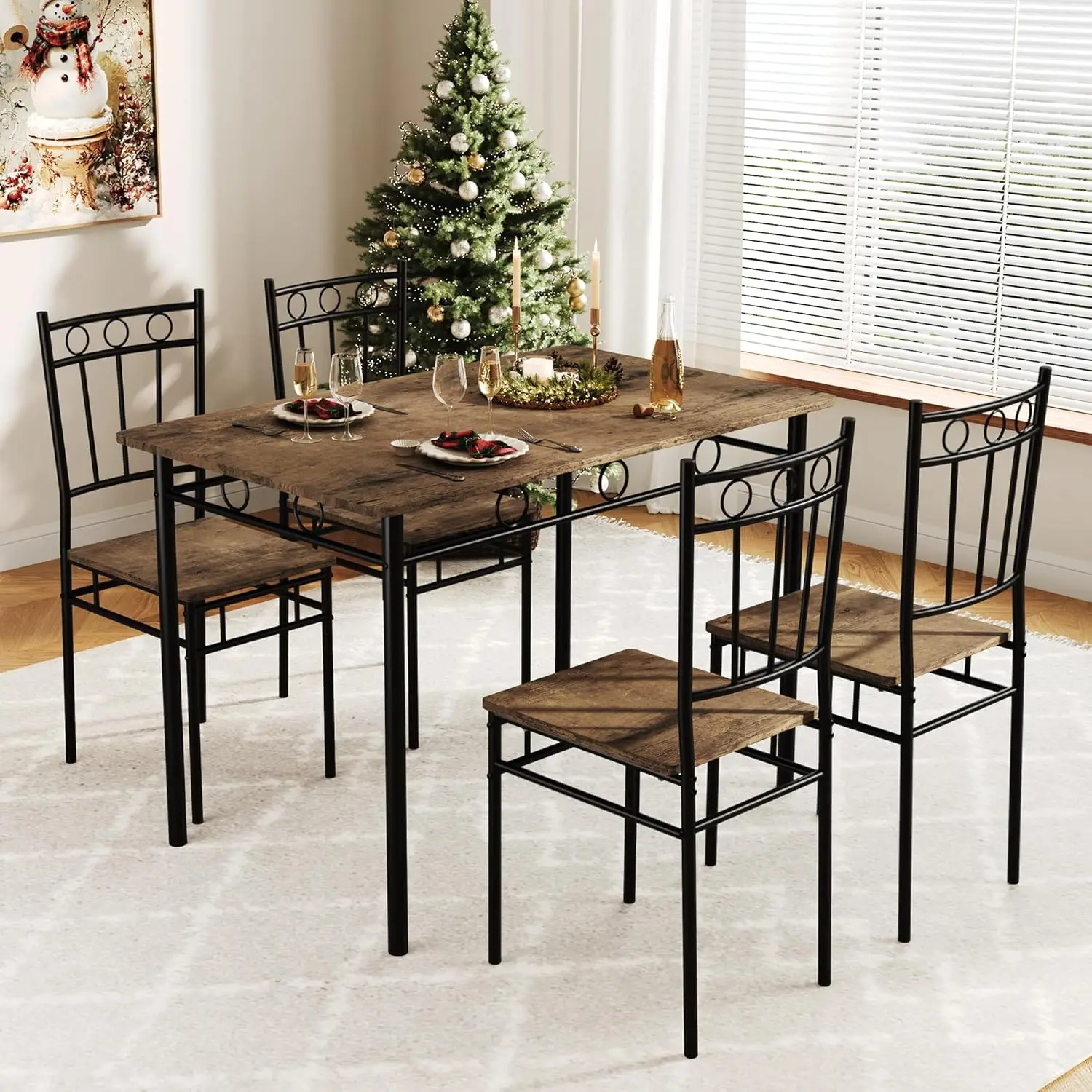 Dining Table Set for 4, 5-Piece Kitchen Table and Chairs, Rectangular Dining Room Table Set with 4 Chairs,, Customized