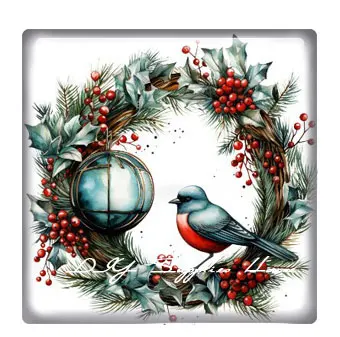 سحر الزجاج كابوشون مربع ، سحر كابوشون ، صنع المجوهرات ديي ، عيد الميلاد س-ماس زوجين الطيور ، ظهر مسطح ، X-ماس ، 10 الكثير