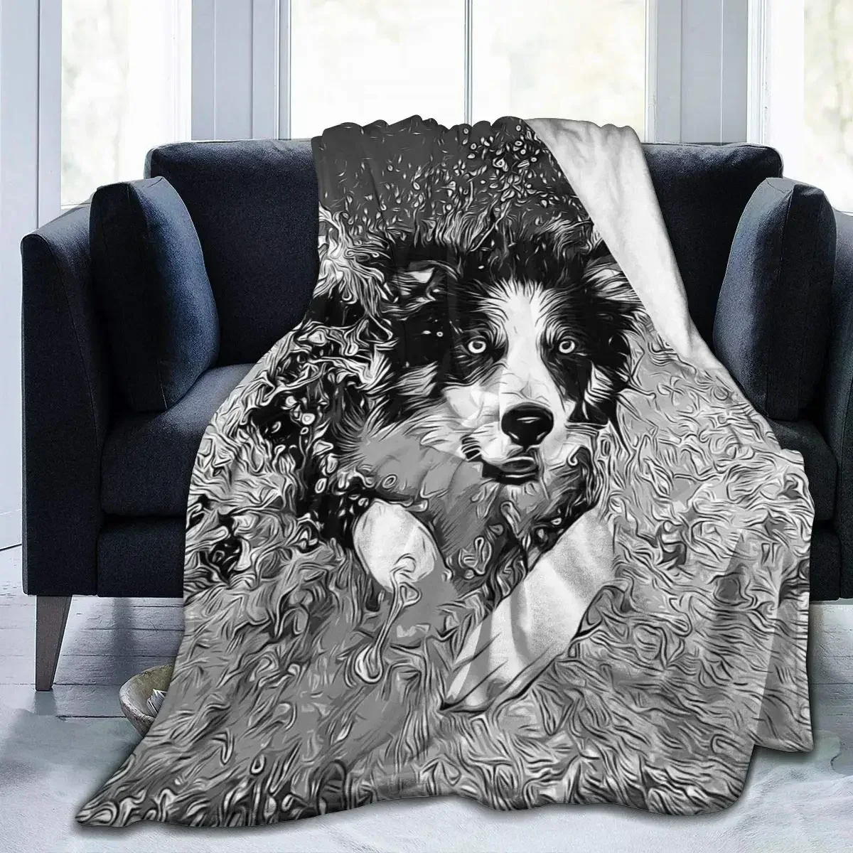 

Border Collie Running In The Water Fleece Throw Blanket, Fuzzy Warm Blanket for Bed Sofa Couch House Decor Gifts Idea