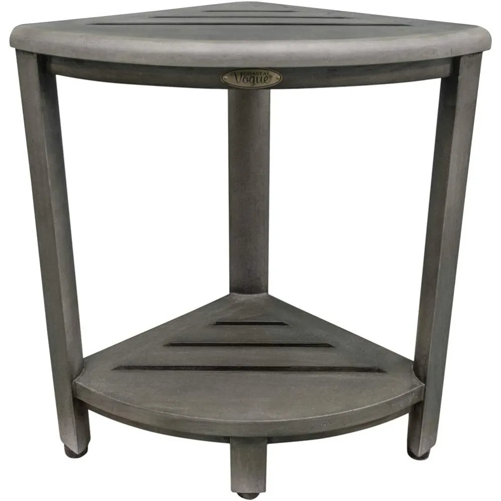 جديد-زاوية سنازي طبقتين رمادي اللون الجرف مقاوم للماء خشب الساج دش مقعد البراز مقعد كرسي للاستحمام الداخلي يوفر السلامة #2