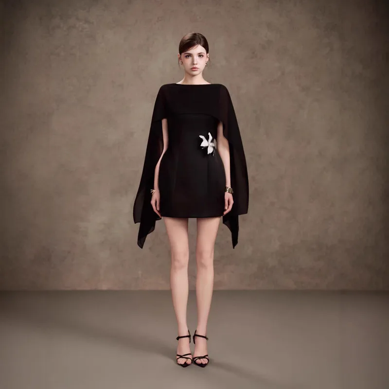 ชุดเดรสแฟชั่นผู้หญิง BEWQ ดีไซน์หรูหรา แต่งผ้าแบบแพทช์เวิร์ค ช่วงเอวประดับลายดอกไม้ 3 มิติ ชุดเดรสสั้นสำหรับงานเลี้ยงตอนเย็น คอลเลคชั่นใหม่ ฤดูใบไม้ร่วง 2025