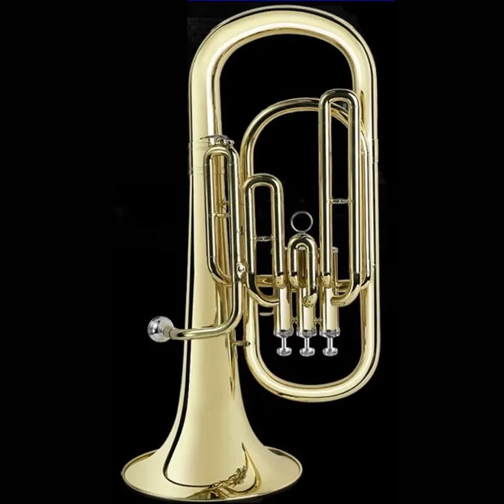 Bb Key Gold Lacquered Euphonium 3+1 Pistons Brass Instrument 14.4MM Bore 260MM Bell Equipped With Hard Carry Case