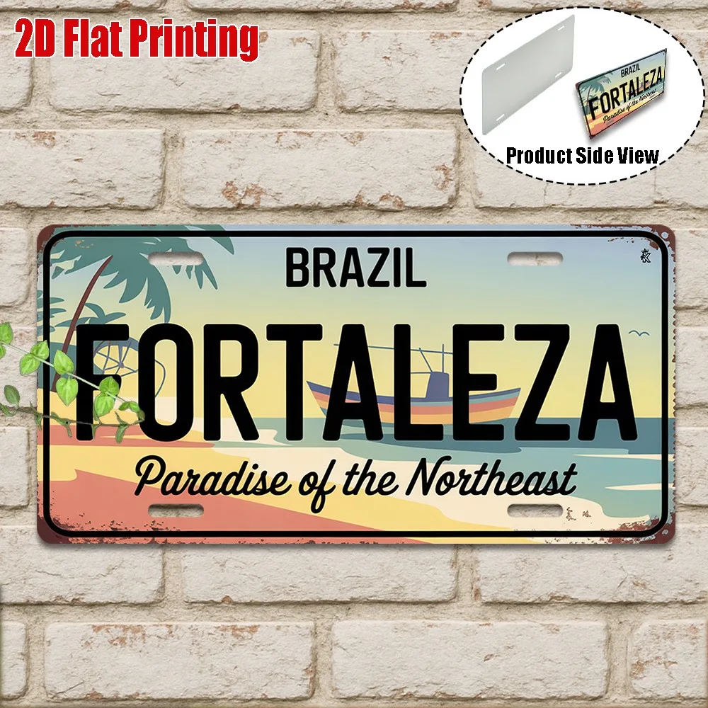Placa de Metal Vintage Fortaleza Personalizada com Impressão 2D 11.8x5.9 Polegadas Decoração de Parede Externa Tema Paraíso do Nordeste para Viagens