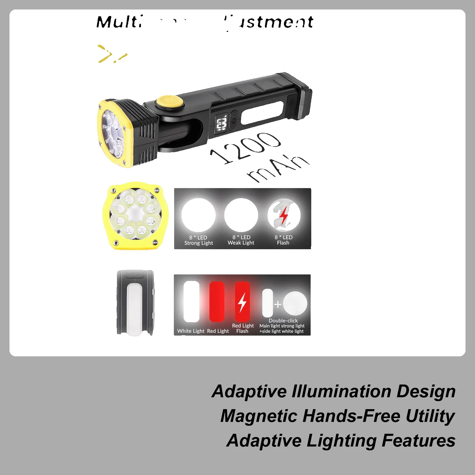 Handheld Flashlights Rechargeable 90 Rotating Waterproof Adjustable Bright LED Work Light For Camping Hiking Fishing Outdoor